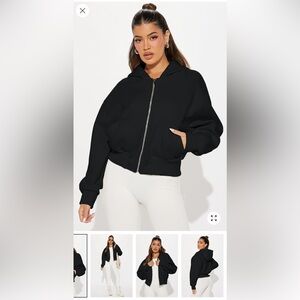 NWOT Women's Black Faux Wool Hooded Jacket